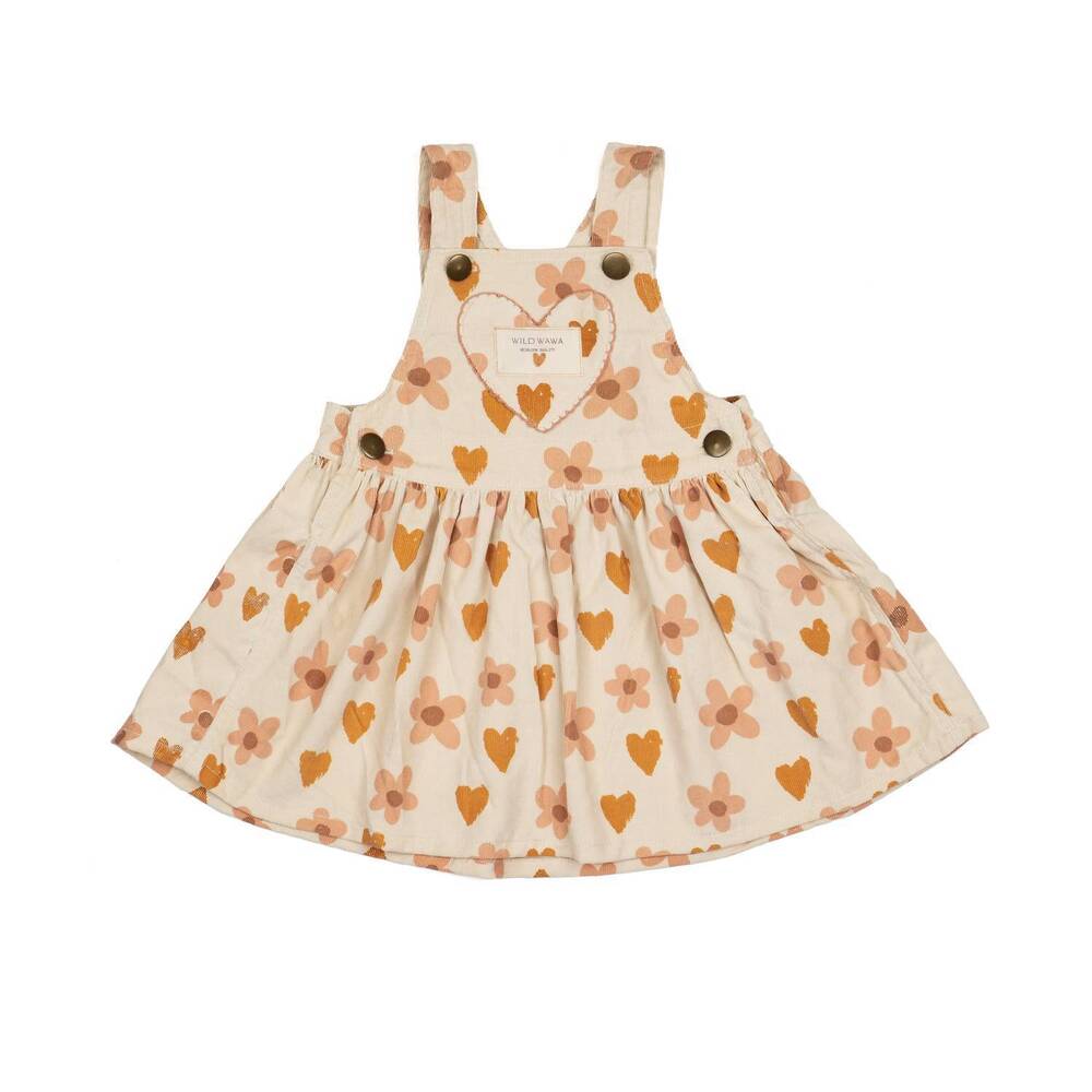 NEW WILD WAWA kids' pocket overall dress in retro floral & heart